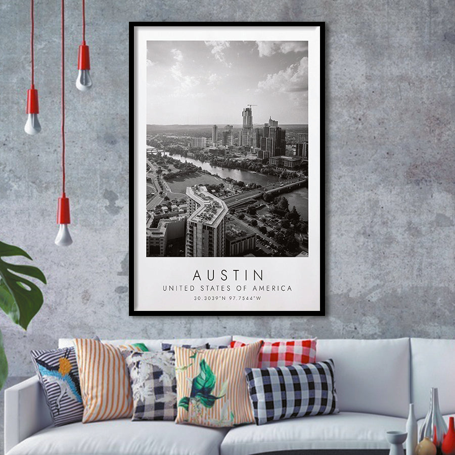Austin, Usa Black And White Art Framed Art Prints Wall Art Decor, Framed Picture