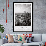 Austin, Usa Black And White Art Framed Art Prints Wall Art Decor, Framed Picture