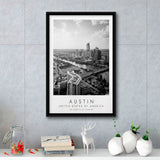 Austin, Usa Black And White Art Framed Canvas Prints Wall Art Home Decor, Floating Frame