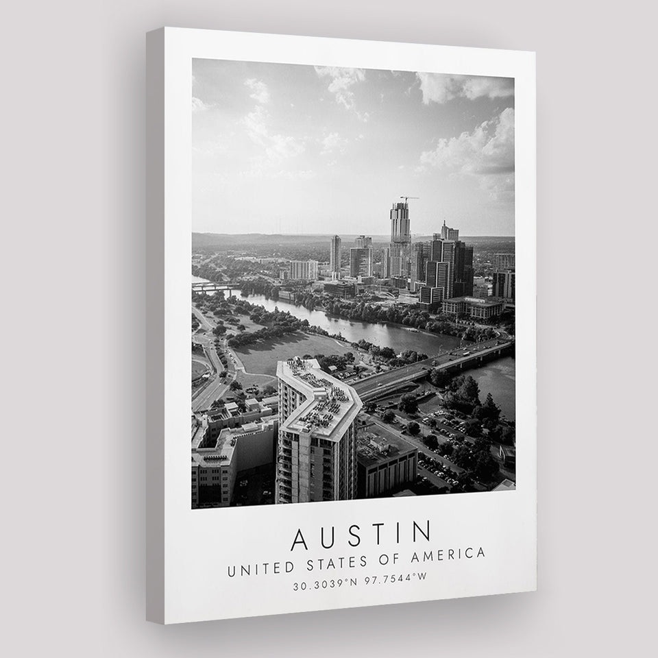 Austin, Usa Black And White Art Canvas Prints Wall Art Home Decor