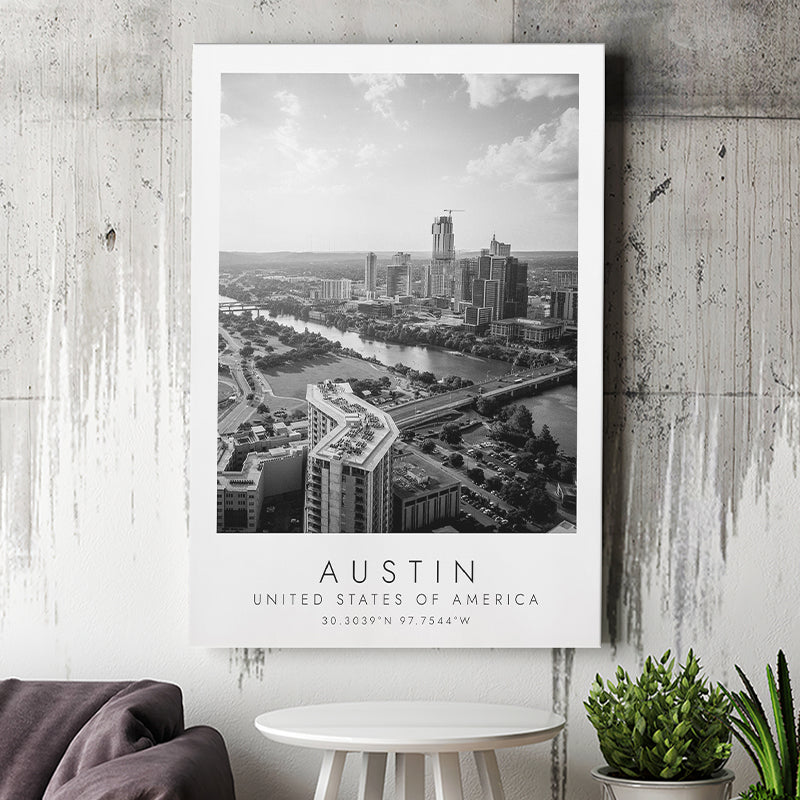 Austin, Usa Black And White Art Canvas Prints Wall Art Home Decor