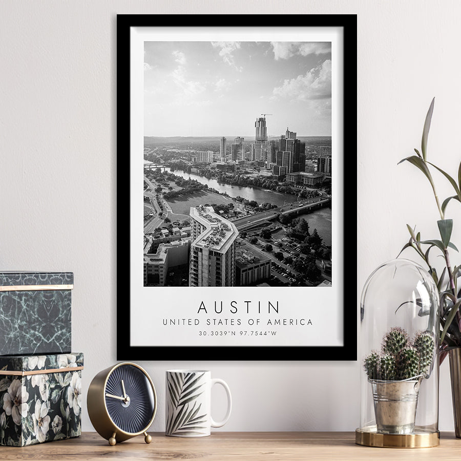 Austin, Usa Black And White Art Framed Art Prints Wall Art Decor, Framed Picture