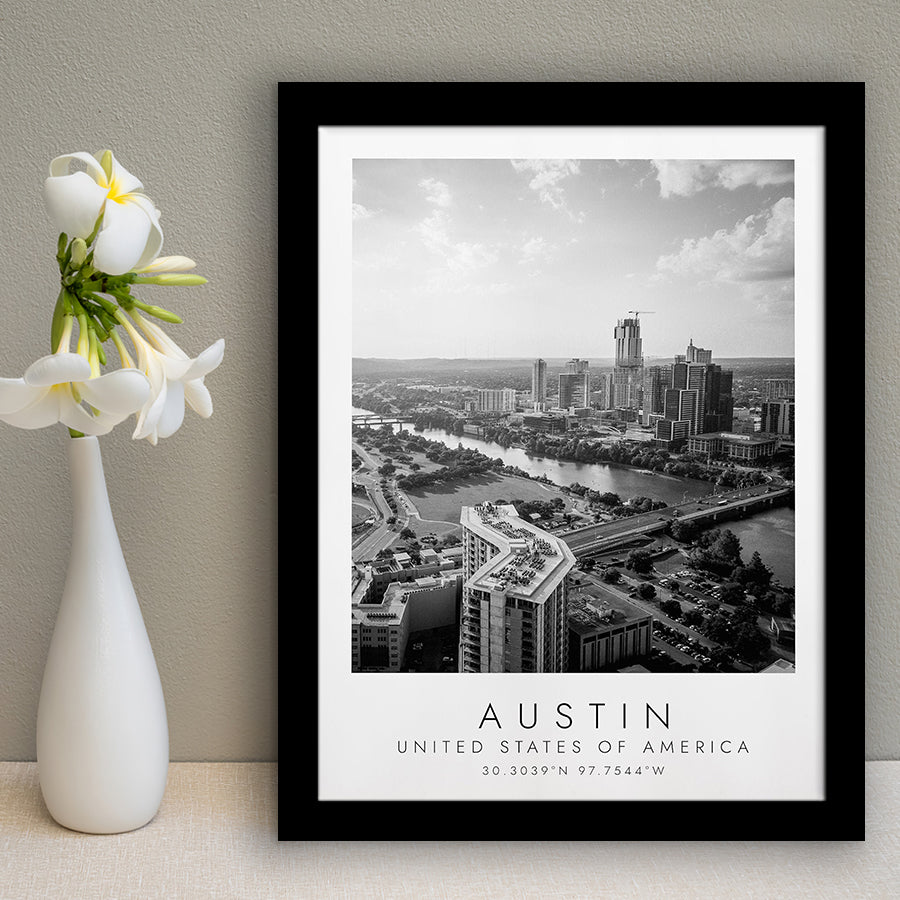 Austin, Usa Black And White Art Framed Art Prints Wall Art Decor, Framed Picture