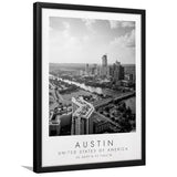 Austin, Usa Black And White Art Framed Art Prints Wall Art Decor, Framed Picture