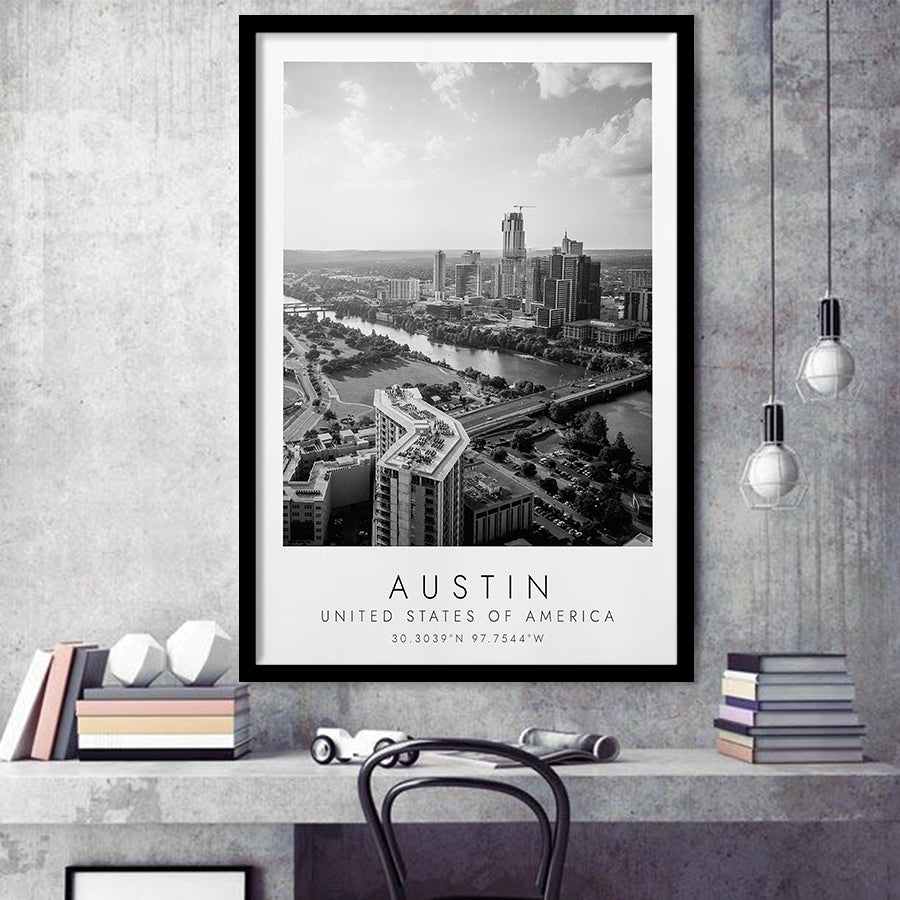 Austin, Usa Black And White Art Framed Art Prints Wall Art Decor, Framed Picture