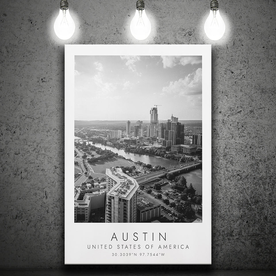 Austin, Usa Black And White Art Canvas Prints Wall Art Home Decor