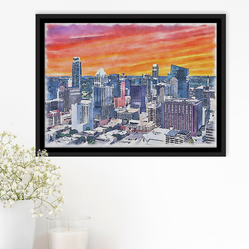 Austin Watercolor Austin Texas, Sport Art Prints Fan Gift, Framed Canvas Prints Wall Art Decor