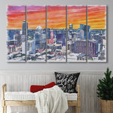 Austin Watercolor Austin Texas, 5 Pieces B, Multi Panel Canvas Prints Wall Art Decor