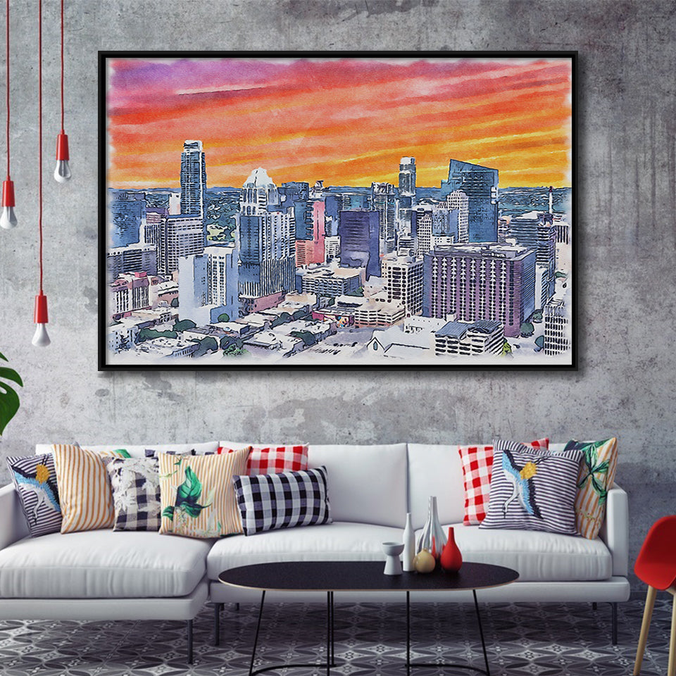Austin Watercolor Austin Texas, Sport Art Prints Fan Gift, Framed Canvas Prints Wall Art Decor
