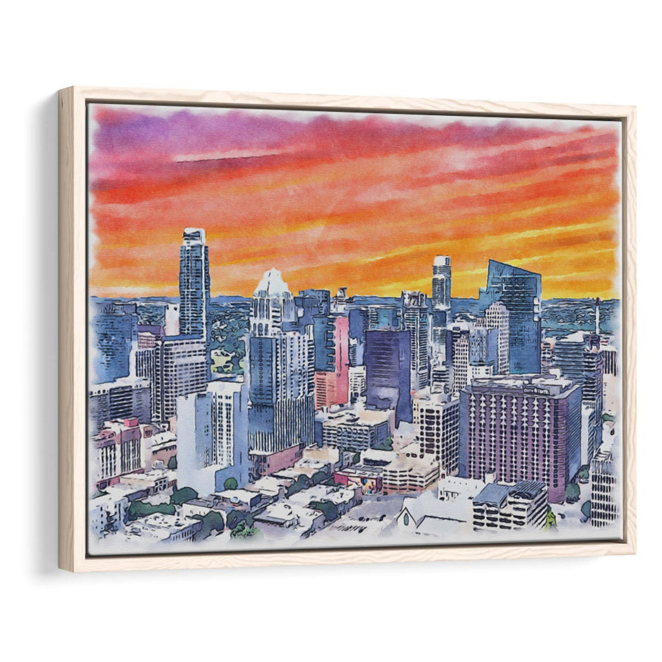 Austin Watercolor Austin Texas, Sport Art Prints Fan Gift, Framed Canvas Prints Wall Art Decor