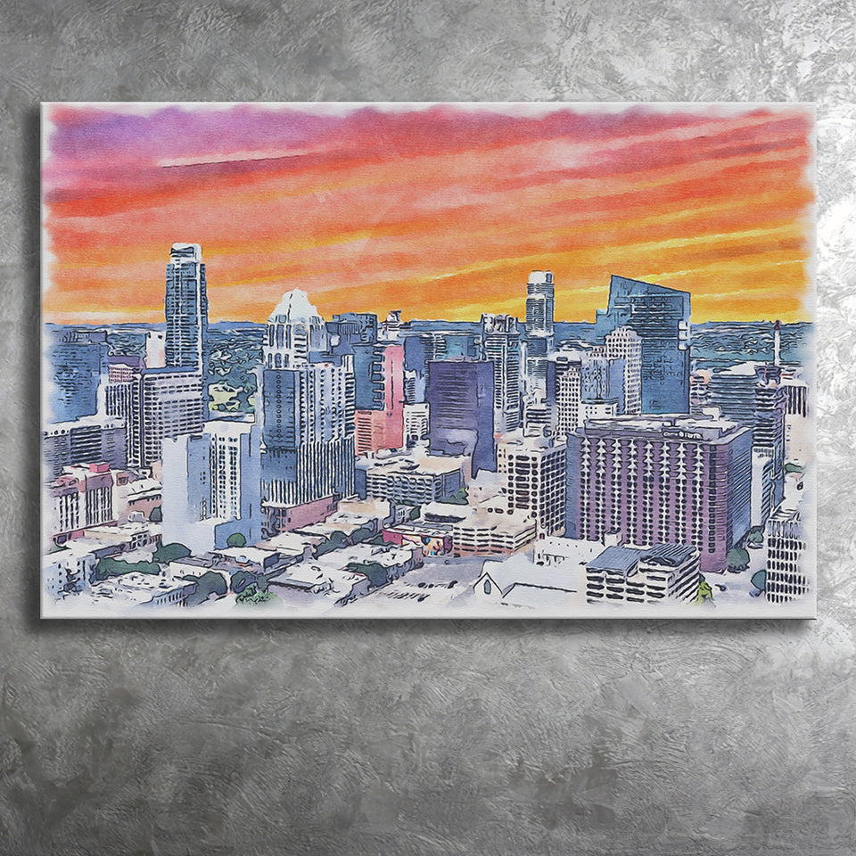 Austin Watercolor Austin Texas, Sport Art Prints Fan Gift, Canvas Prints Wall Art Decor