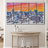 Austin Watercolor Austin Texas, 5 Pieces B, Multi Panel Canvas Prints Wall Art Decor