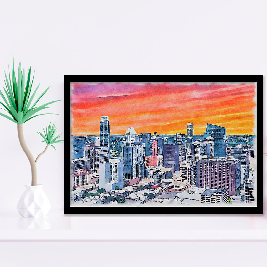 Austin Watercolor Austin Texas, Sport Prints Fan Gift, Framed Art Prints Wall Art Decor