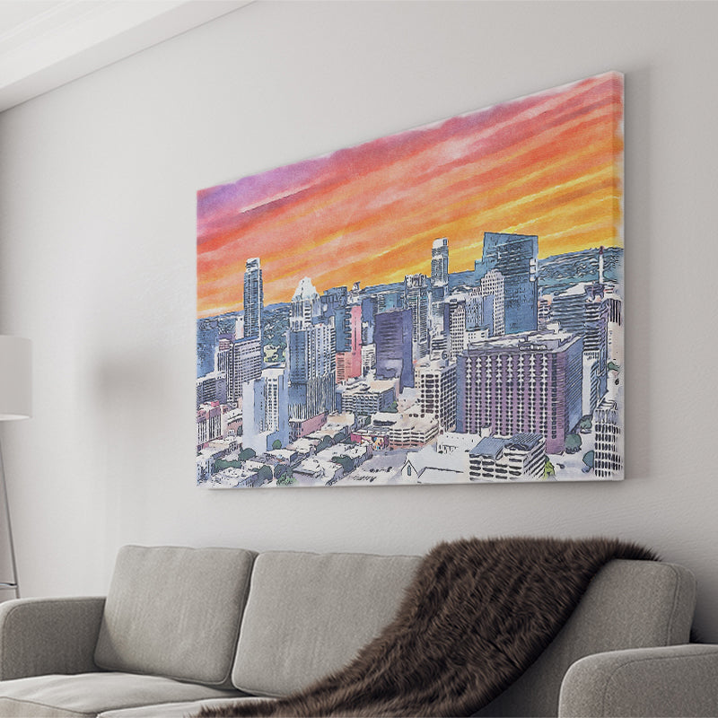 Austin Watercolor Austin Texas, Sport Art Prints Fan Gift, Canvas Prints Wall Art Decor