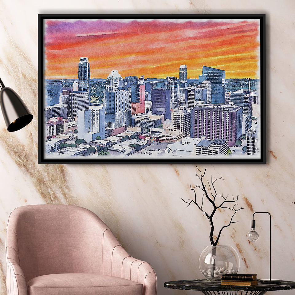 Austin Watercolor Austin Texas, Sport Art Prints Fan Gift, Framed Canvas Prints Wall Art Decor