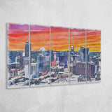 Austin Watercolor Austin Texas, 5 Pieces B, Multi Panel Canvas Prints Wall Art Decor