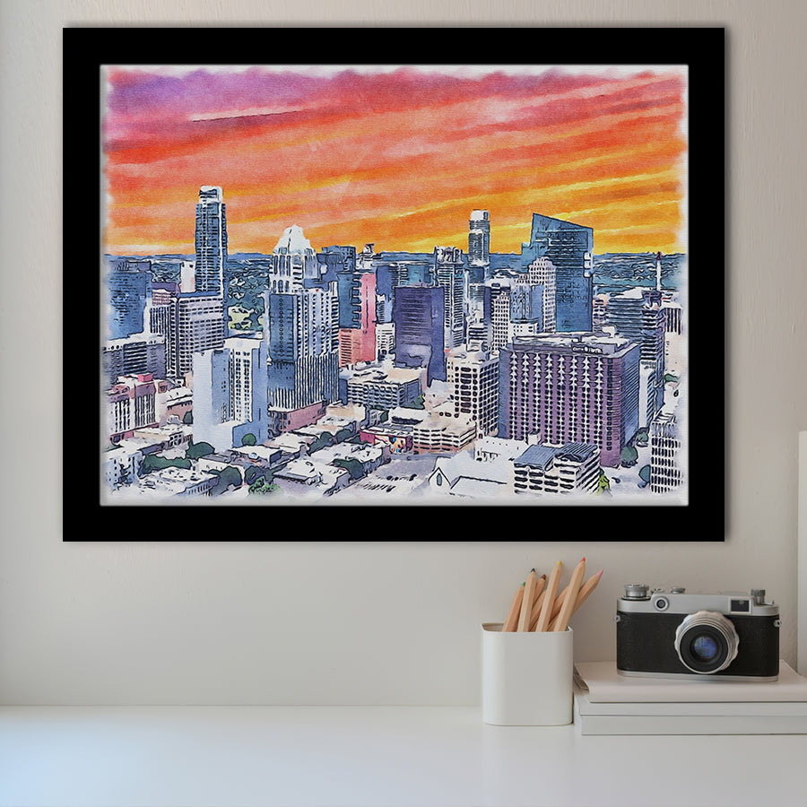 Austin Watercolor Austin Texas, Sport Prints Fan Gift, Framed Art Prints Wall Art Decor