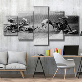 Auto Polo Car Crash Black And White Print, Polo Game Car Crash 5 Panels, Canvas Prints Wall Art Decor, Large Canvas Art