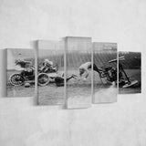Auto Polo Car Crash Black And White Print, Polo Game Car Crash 5 Panels, Canvas Prints Wall Art Decor, Large Canvas Art