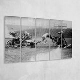 Auto Polo Car Crash Black And White Print, Polo Game Car Crash Larger Canvas Art, 5 Piece Canvas Prints Wall Art Decor