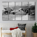 Auto Polo Car Crash Black And White Print, Polo Game Car Crash Larger Canvas Art, 5 Piece Canvas Prints Wall Art Decor