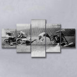 Auto Polo Car Crash Black And White Print, Polo Game Car Crash 5 Panels, Canvas Prints Wall Art Decor, Large Canvas Art
