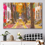 Autumn Alleyway Philadelphia Pennsylvania Usa City Art Watercolor Canvas Prints Wall Art Home Decor, Large Canvas