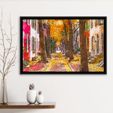 Autumn Alleyway Philadelphia Pennsylvania Usa City Art Watercolor Framed Canvas Prints Wall Art Home Decor,Floating Frame