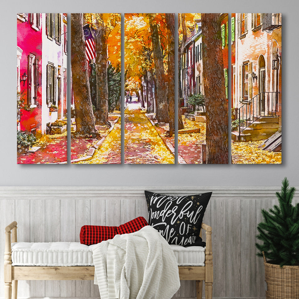 Autumn Alleyway Philadelphia Pennsylvania Usa 5 Pieces Extra Large Canvas Prints Wall Art Home Decor