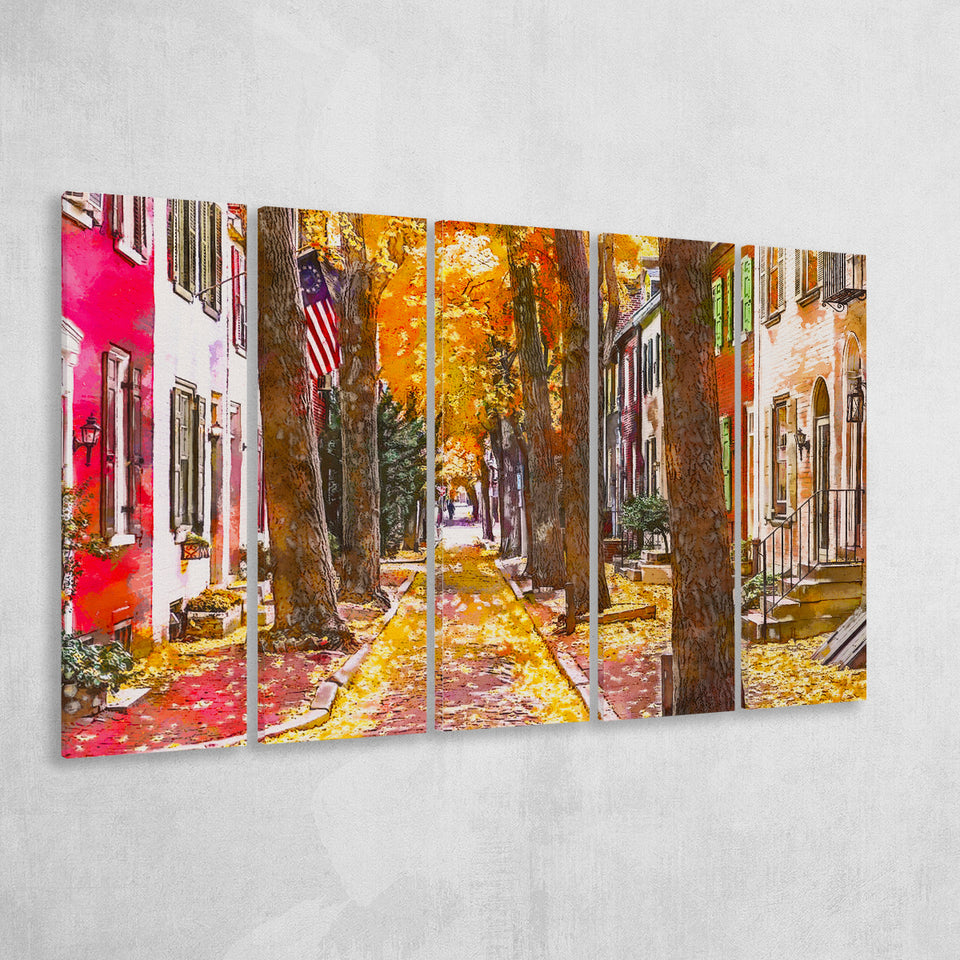 Autumn Alleyway Philadelphia Pennsylvania Usa 5 Pieces Extra Large Canvas Prints Wall Art Home Decor