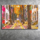 Autumn Alleyway Philadelphia Pennsylvania Usa City Art Watercolor Canvas Prints Wall Art Home Decor, Large Canvas