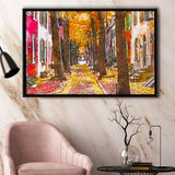 Autumn Alleyway Philadelphia Pennsylvania Usa City Art Watercolor Framed Canvas Prints Wall Art Home Decor,Floating Frame