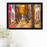 Autumn Alleyway Philadelphia Pennsylvania Usa City Art Watercolor Framed Canvas Prints Wall Art Home Decor,Floating Frame