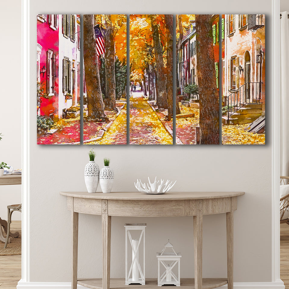 Autumn Alleyway Philadelphia Pennsylvania Usa 5 Pieces Extra Large Canvas Prints Wall Art Home Decor