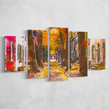 Autumn Alleyway Philadelphia Pennsylvania Usa 5 Pieces Mixed Canvas Prints Wall Art Home Decor