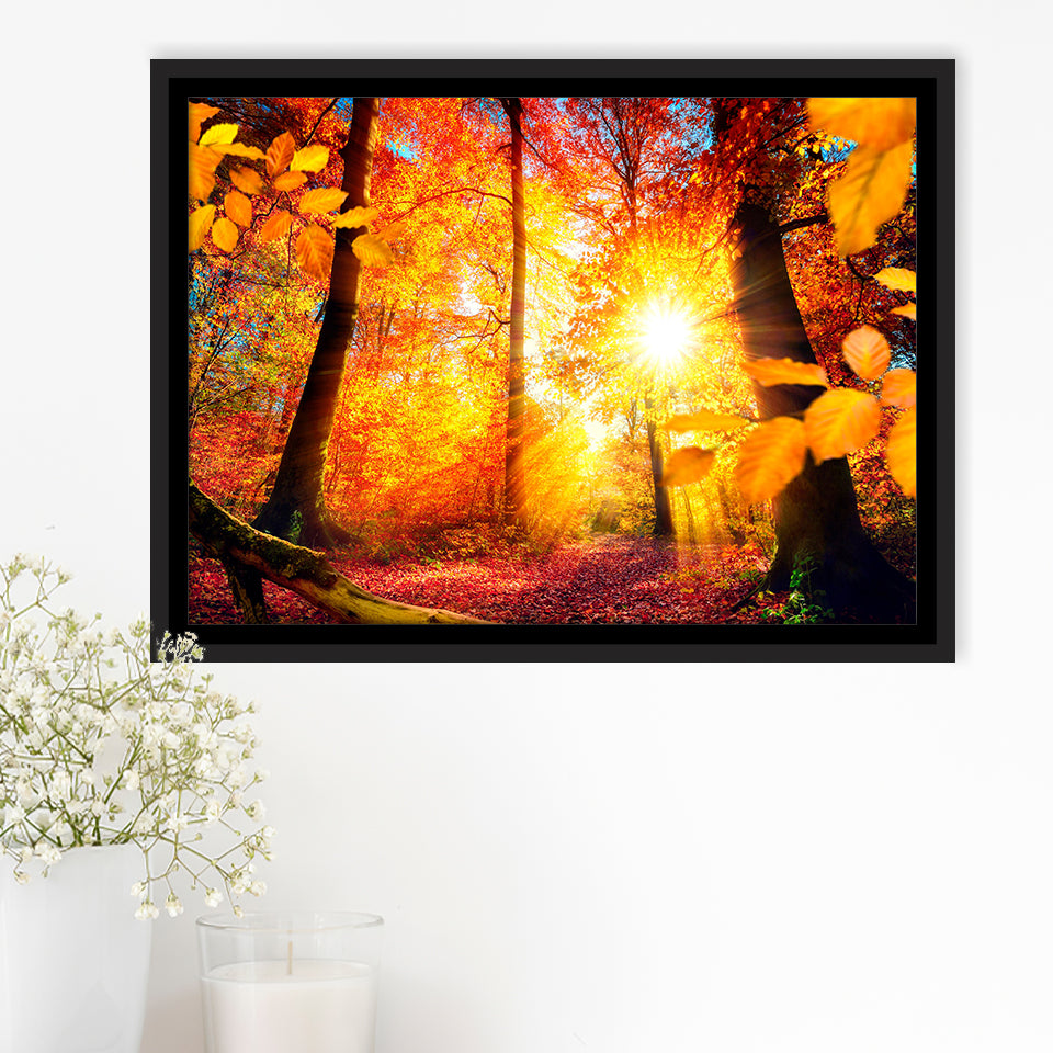 Autumn Forest Framed Canvas Prints Wall Art Decor, Framed Picture, Floating Frame