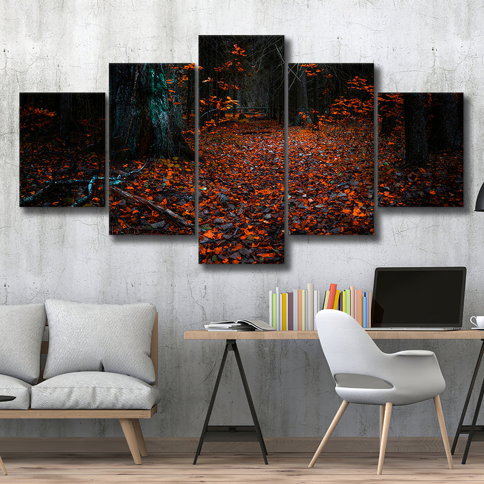 Autumn Forest 1 5 Piece Canvas Prints Wall Art Decor, Multi Panels, Mixed Canvas
