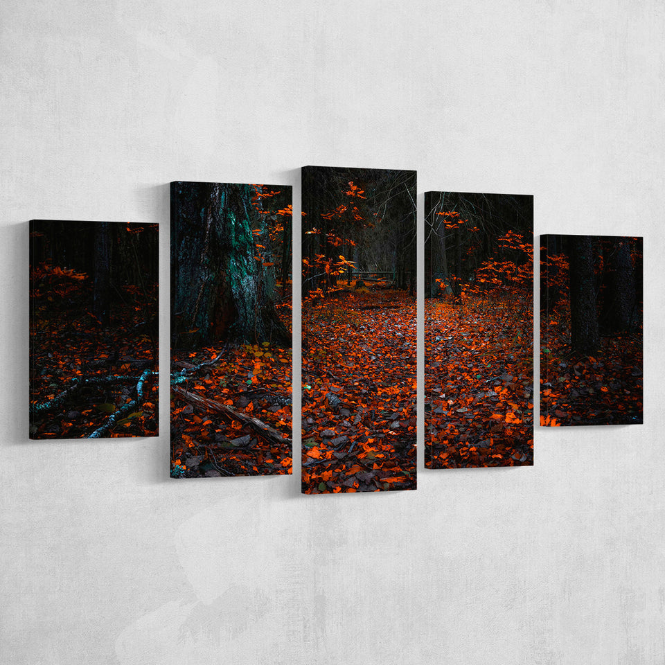Autumn Forest 1 5 Piece Canvas Prints Wall Art Decor, Multi Panels, Mixed Canvas