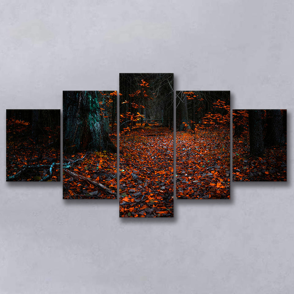 Autumn Forest 1 5 Piece Canvas Prints Wall Art Decor, Multi Panels, Mixed Canvas