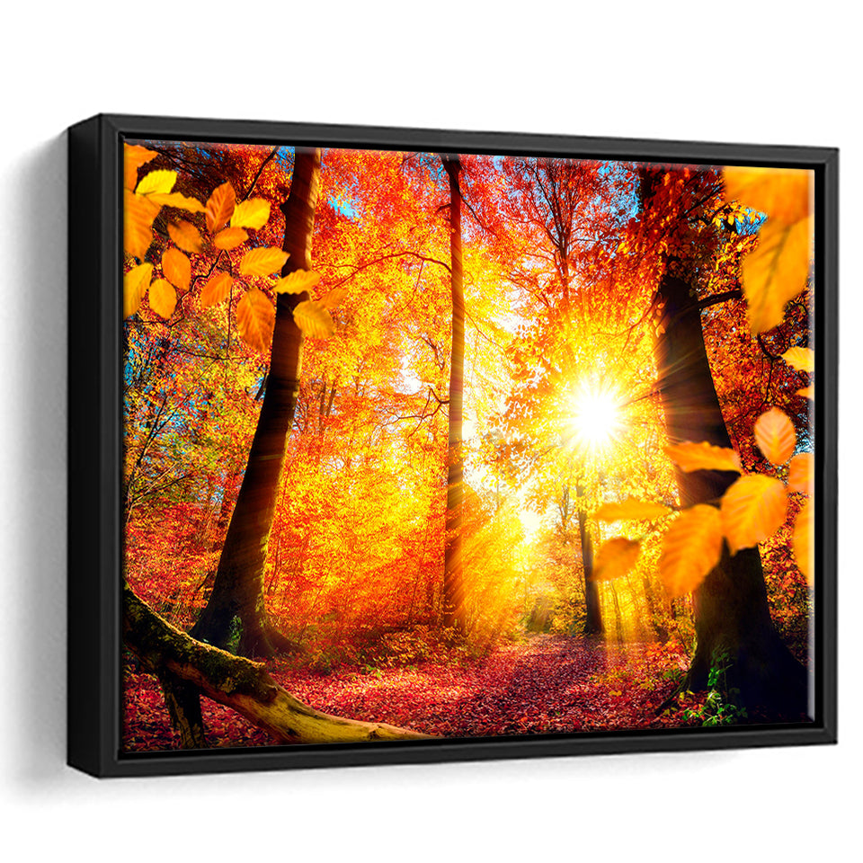 Autumn Forest Framed Canvas Prints Wall Art Decor, Framed Picture, Floating Frame