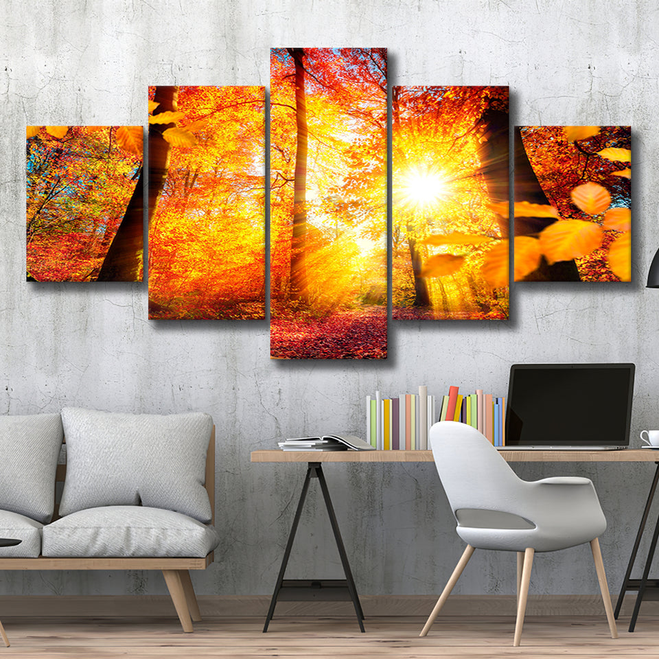 Autumn Forest 5 Piece Canvas Prints Wall Art Decor, Multi Panels, Mixed Canvas