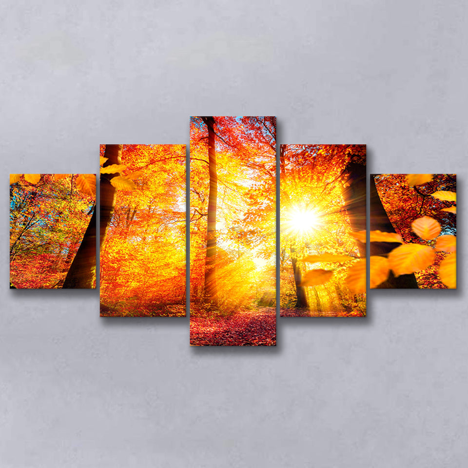 Autumn Forest 5 Piece Canvas Prints Wall Art Decor, Multi Panels, Mixed Canvas