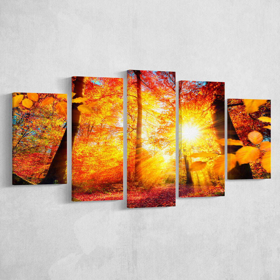 Autumn Forest 5 Piece Canvas Prints Wall Art Decor, Multi Panels, Mixed Canvas