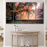 Autumn Oak Tree Nature Foliage Forest Orange Leaves Landscape 5 Piece B Canvas Prints Wall Art, Multi Panels