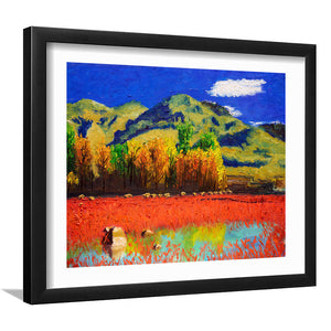 Autumn Landscape With Red Reed Framed Wall Art - Framed Prints, Art Prints, Home Decor, Painting Prints