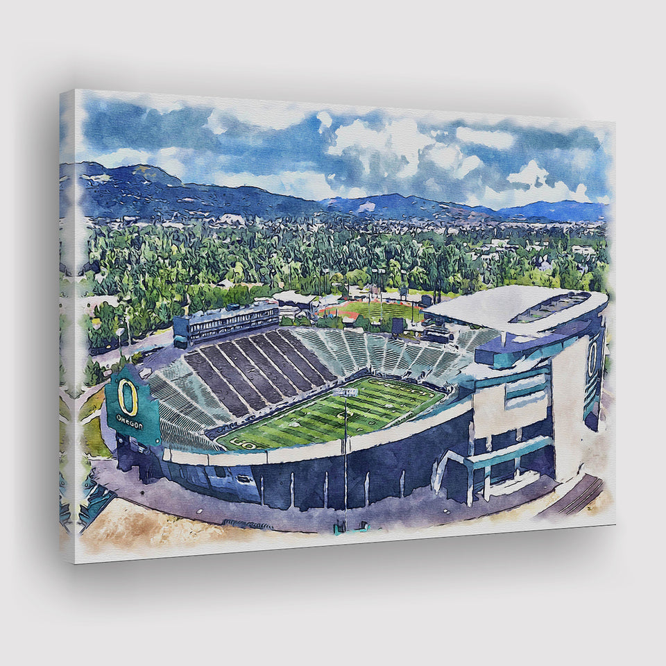 Autzen Stadium Oregon Football Stadium Watercolor Football, Sport Art Prints Fan Gift, Canvas Prints Wall Art Decor