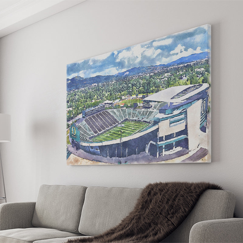Autzen Stadium Oregon Football Stadium Watercolor Football, Sport Art Prints Fan Gift, Canvas Prints Wall Art Decor