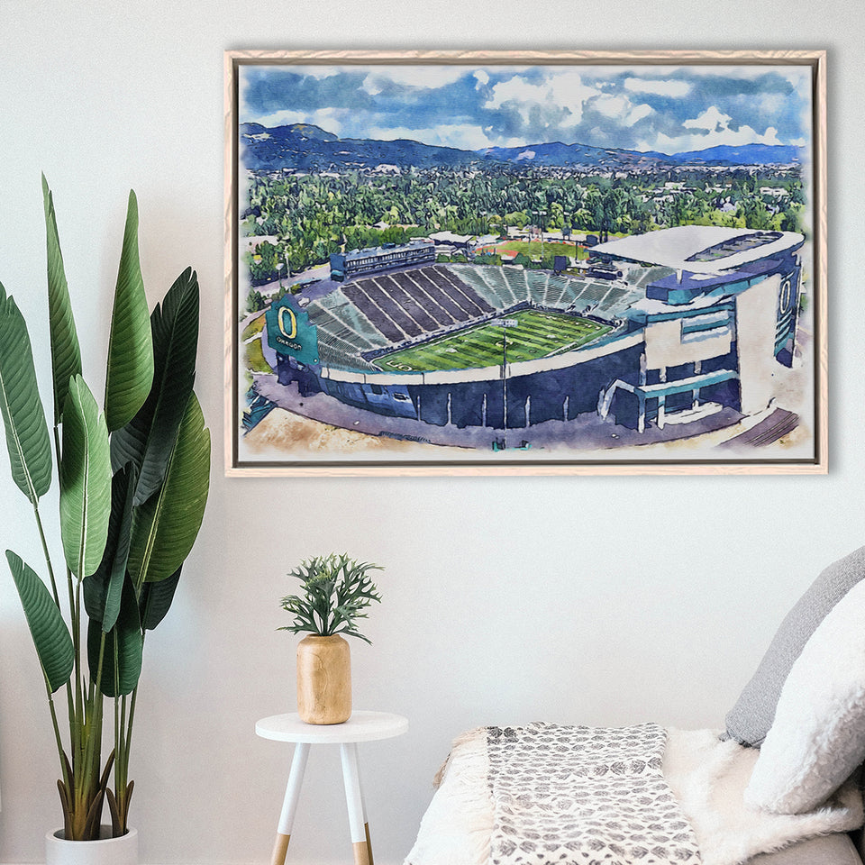 Autzen Stadium Oregon Football Stadium Watercolor Football, Sport Art Prints Fan Gift, Framed Canvas Prints Wall Art Decor