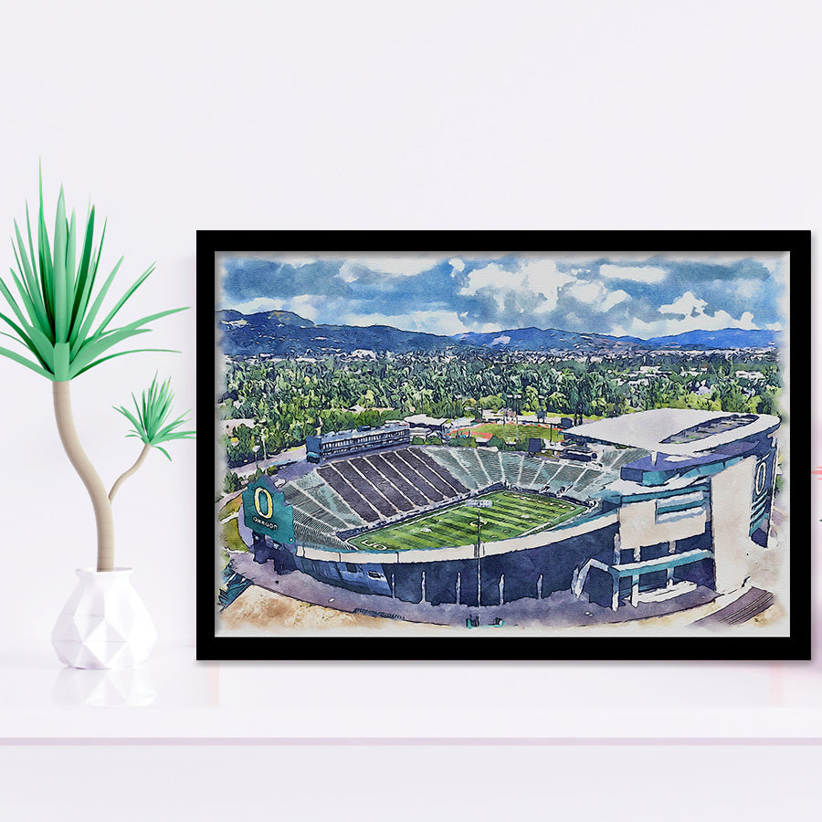 Autzen Stadium Oregon Football Stadium Watercolor Football, Sport Prints Fan Gift, Framed Art Prints Wall Art Decor