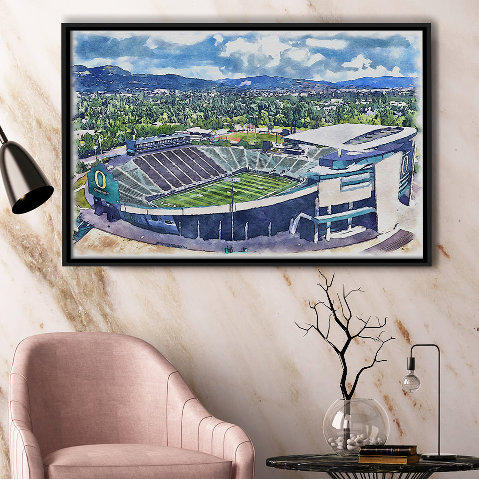 Autzen Stadium Oregon Football Stadium Watercolor Football, Sport Art Prints Fan Gift, Framed Canvas Prints Wall Art Decor